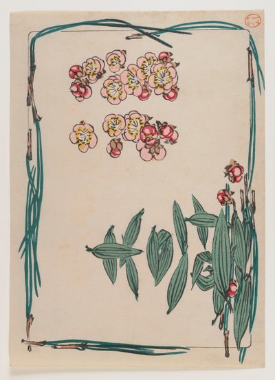 Kirschblüten mit Kiefernnadelrand aus der Serie Hana Kurabe, ca. 1880 von Shibata Zeshin